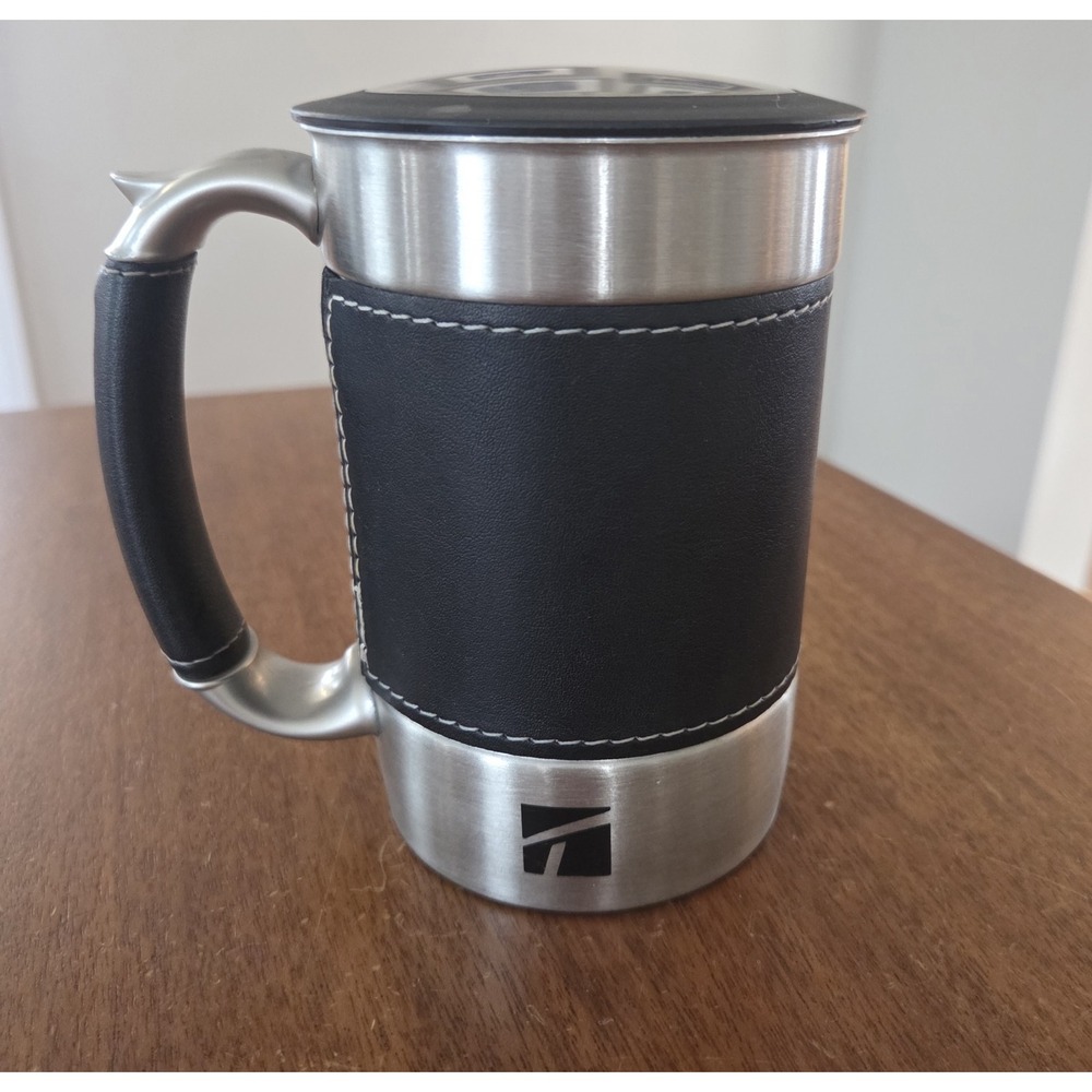Trudeau Stainless Steel Insulated Mug with Handle boardroom leatherette cup